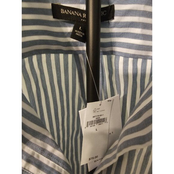 Women Banana Republic Business Casual Blue & White Pinstripe Button Down Size L - Picture 12 of 12